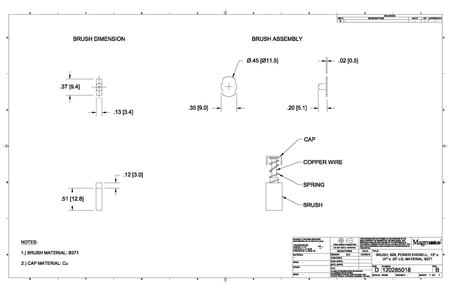 Magmotor Carbon Brush number 120285018 Drawing