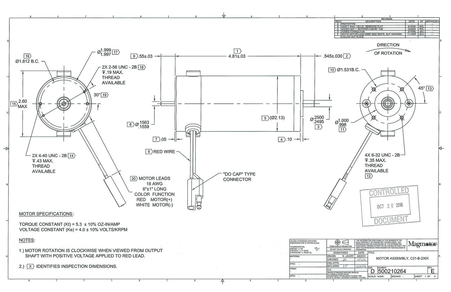 Magmotor C21-B-230X 9 to 18 Volt 2 Pole Brushed Motor Drawing