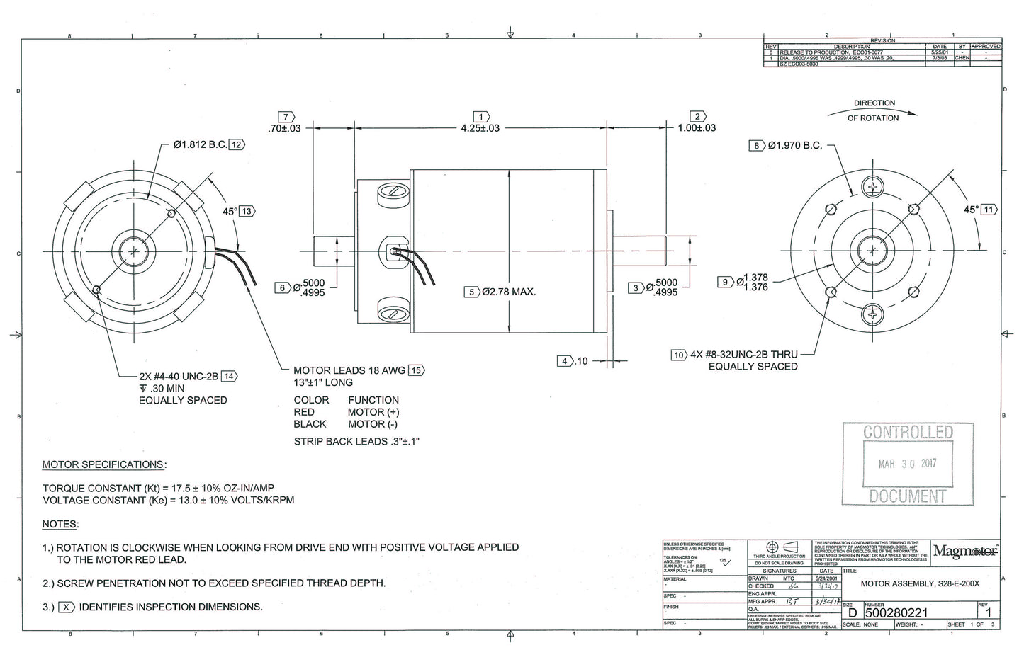 Magmotor S28-E-200X 66 to 110 Volt 4 Pole Brushed Motor Drawing