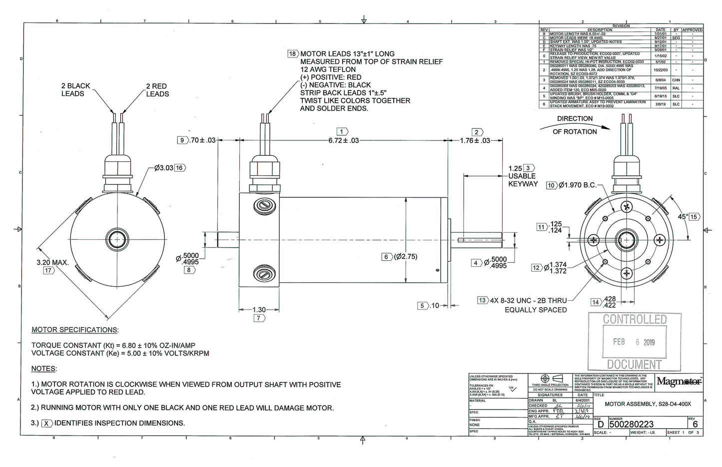 Magmotor S28-D4-400X 12 to 30 Volt 4 Pole Brushed Combat Motor Drawing