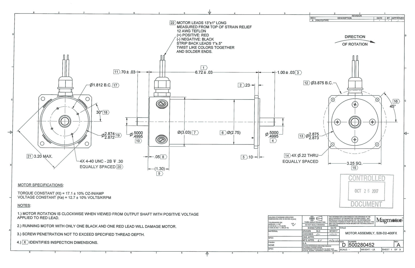 Magmotor S28-D2-400FX 12 to 30 Volt 4 Pole Brushed Motor Drawing
