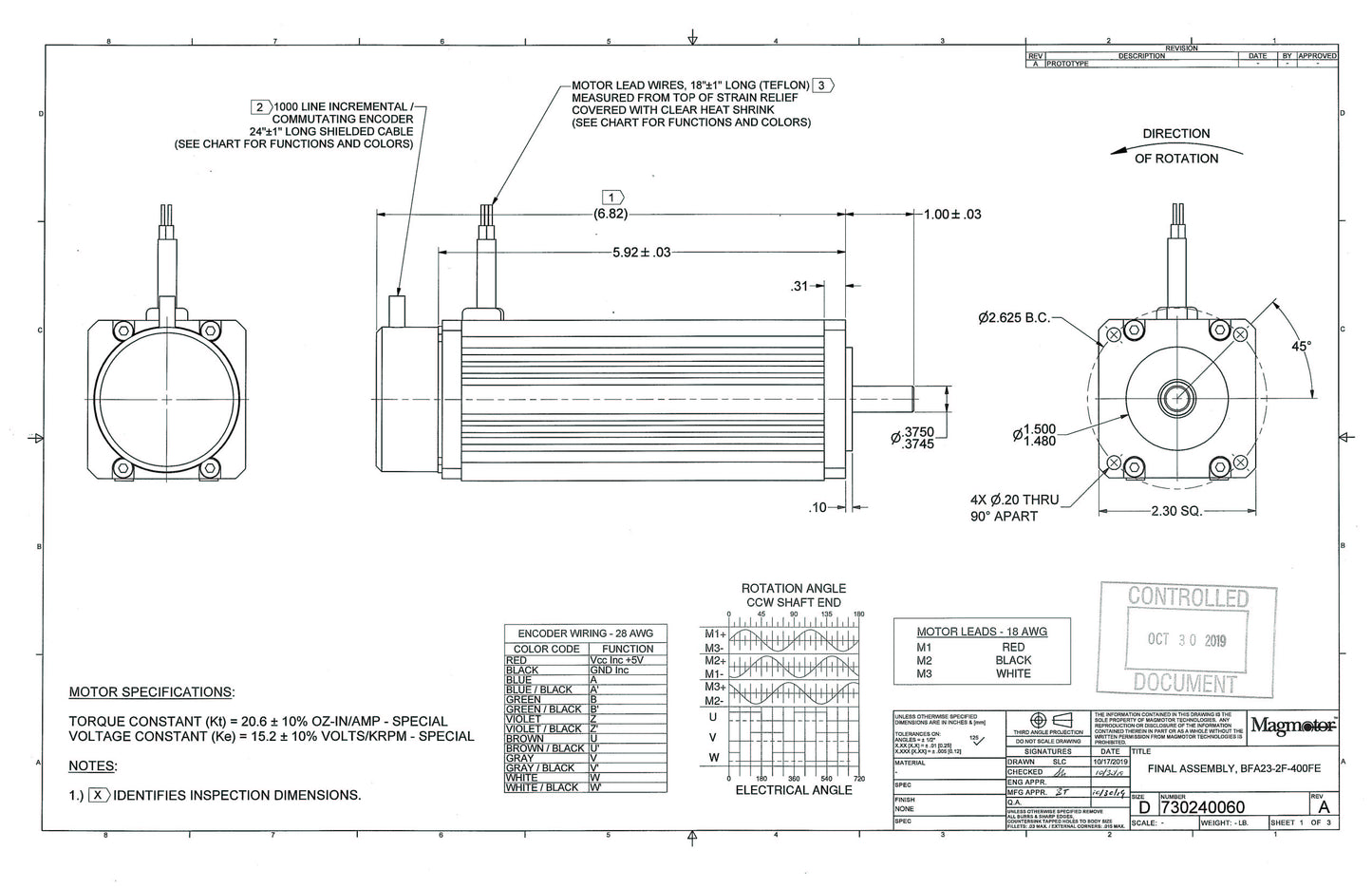 Magmotor BFA23-2F-400FE 24 to 72 Volt 8 Pole Brushless Motor Drawing
