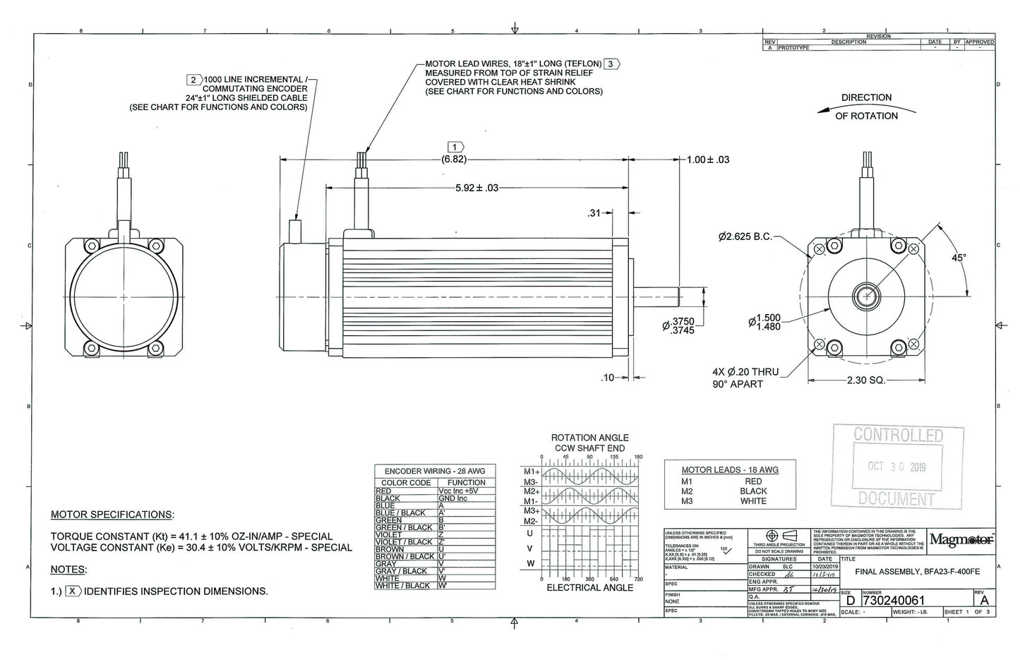 Magmotor BFA23-F-400FE 48 to 144 Volt 8 Pole Brushless Motor Drawing