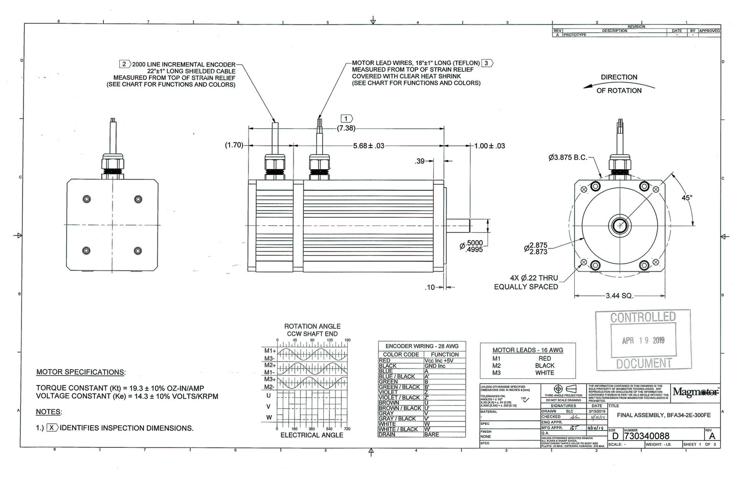 Magmotor BFA34-2E-300FE 36 to 72 Volt 8 Pole Brushless Motor Drawing