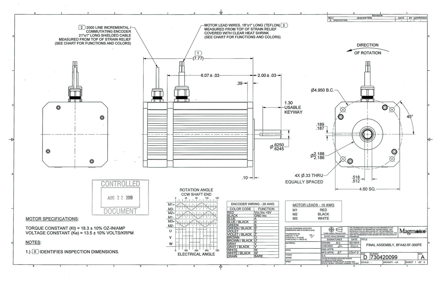 Magmotor BFA42-5F-300FE 36 to 72 Volt 8 Pole Brushless Motor Drawing