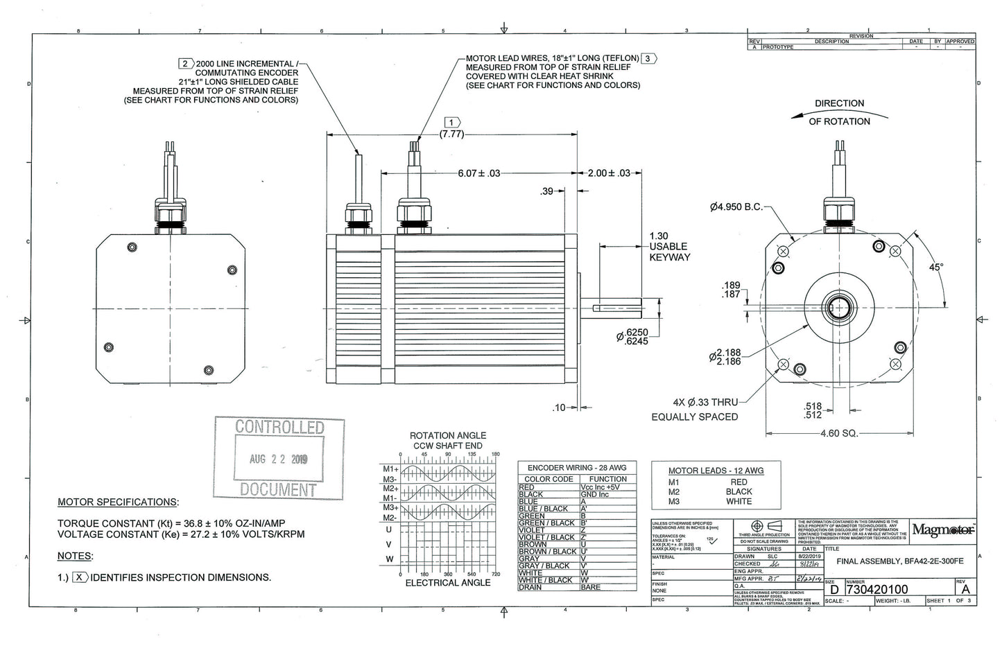 Magmotor BFA42-2E-300FE 48 to 120 Volt 8 Pole Brushless Motor Drawing