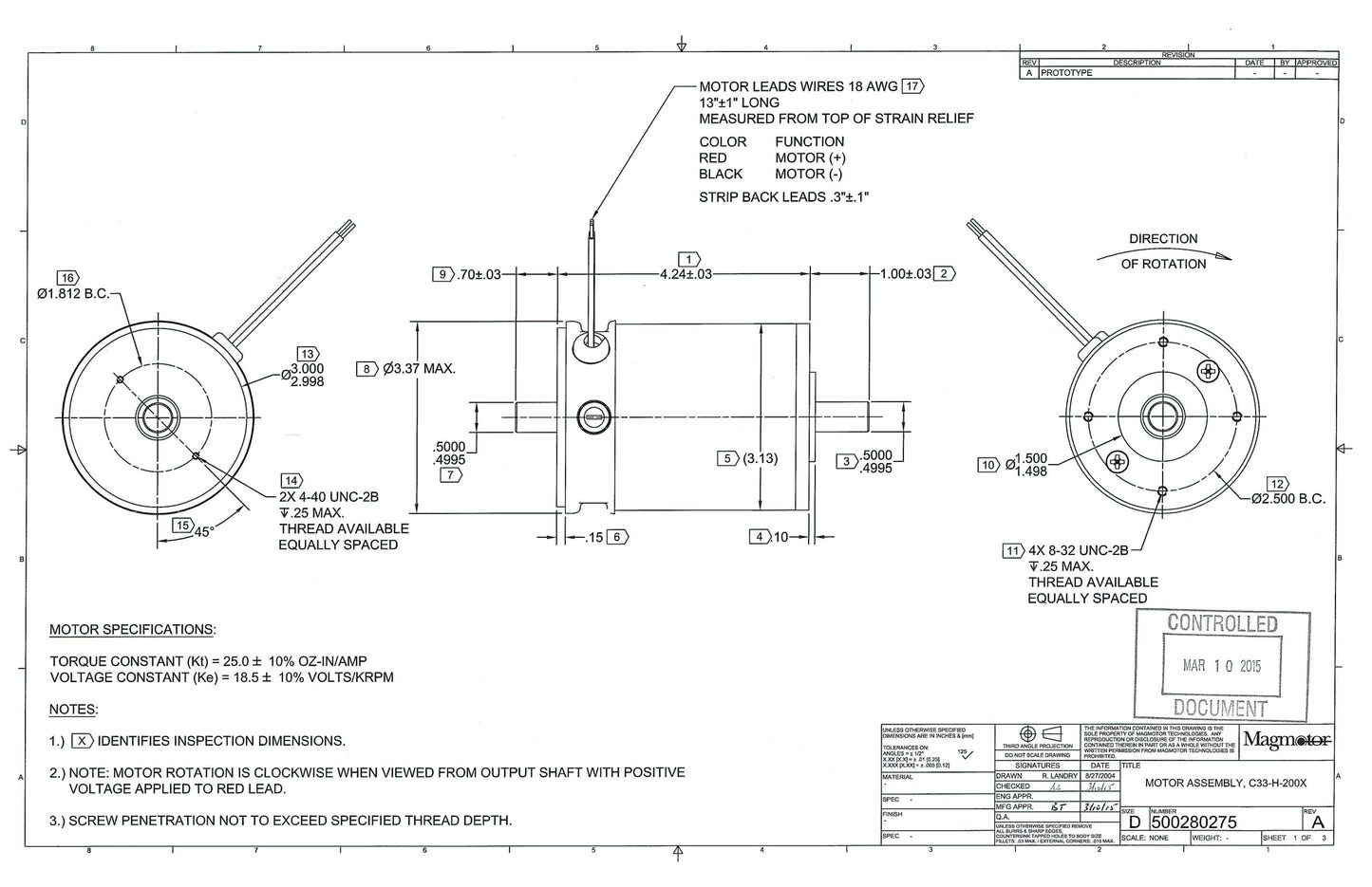 Magmotor C33-H-200X 24 to 60 Volt 4 Pole Brushed Motor Design Drawing