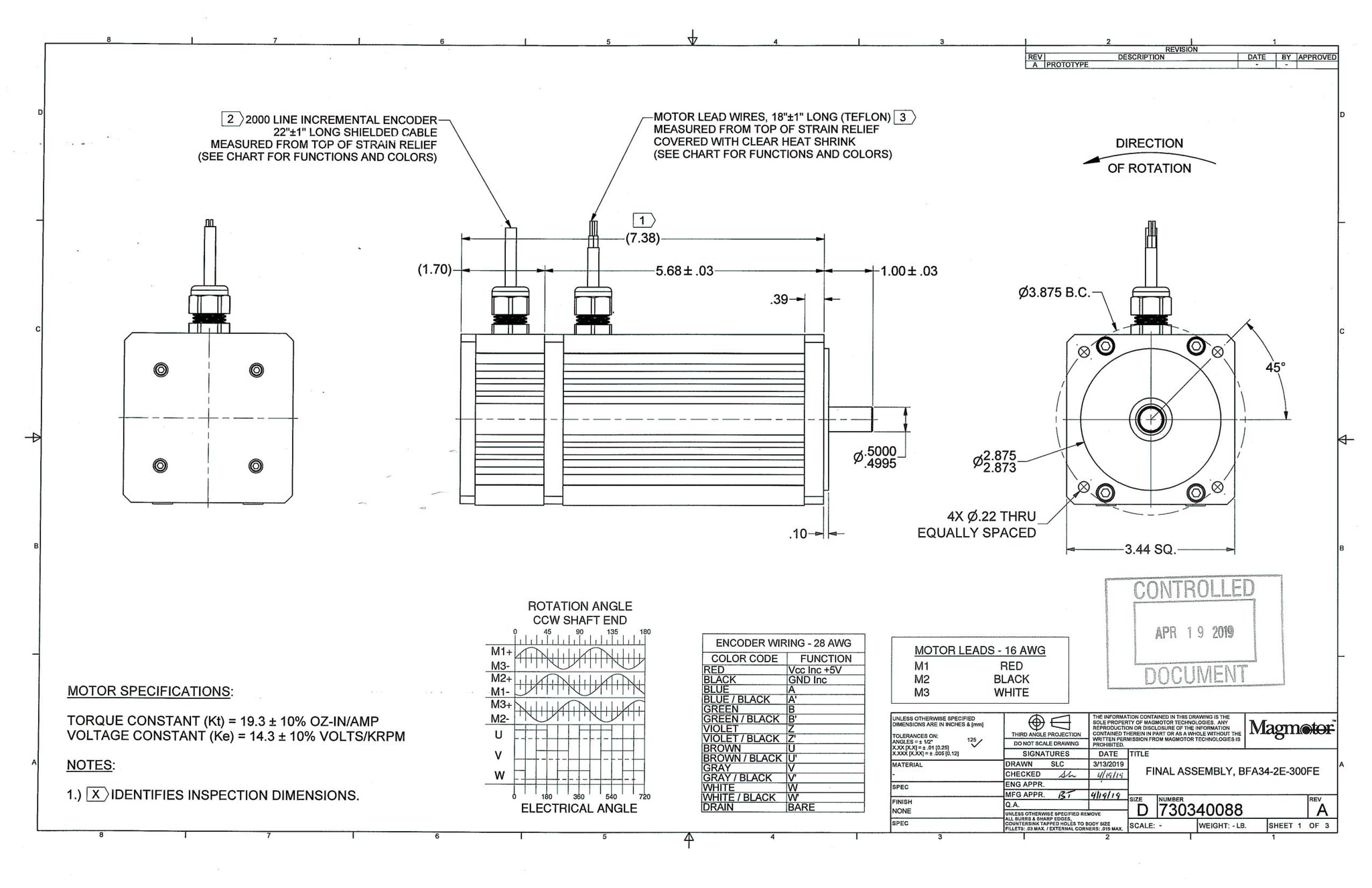 730340088 - BRUSHLESS MOTOR - 36 to 72 VDC - 280 to 325 oz-in CONT