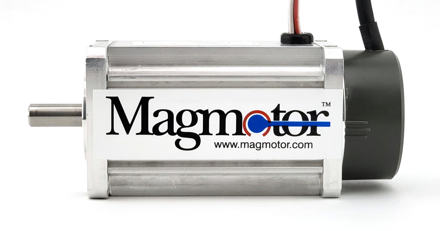 Magmotor BFA23-2F-200FE 18 to 36 Volt 8 Pole Brushless Motor Side View with Label